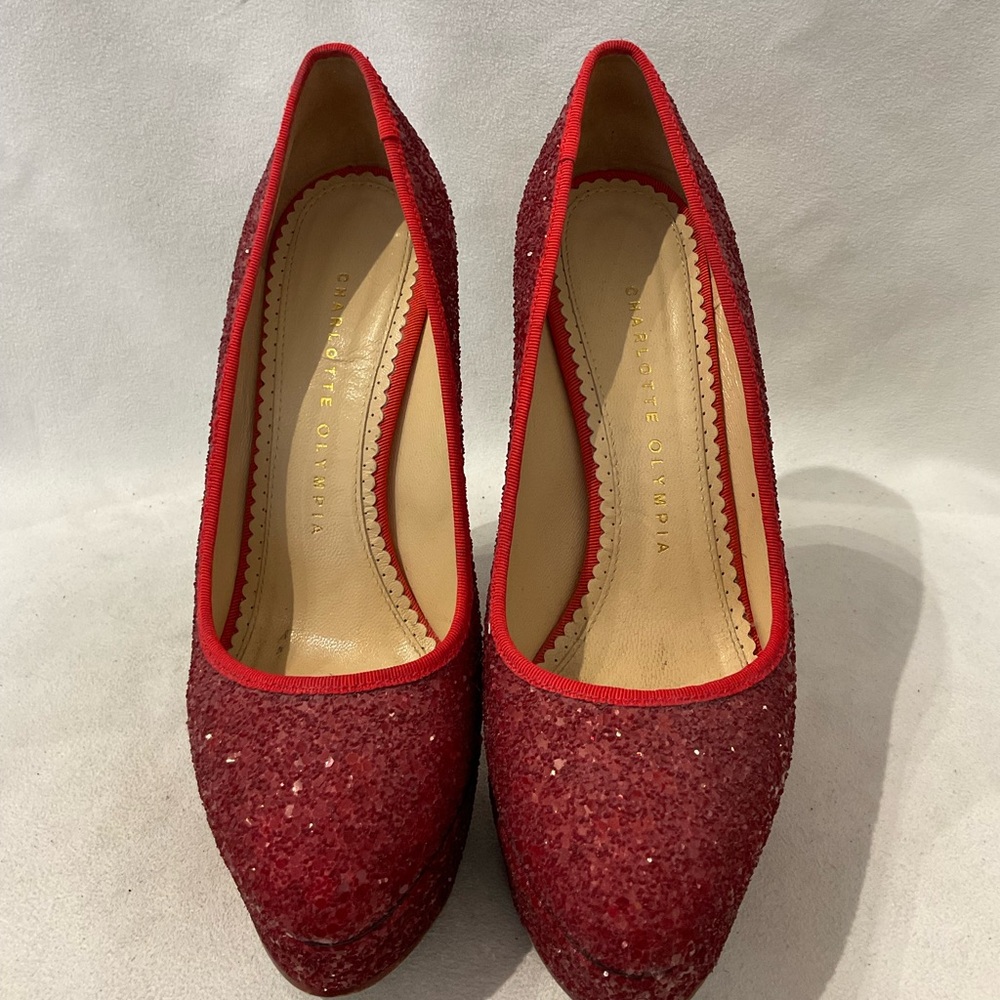 Charlotte Olympia Red Glitter Platform Stiletto Pumps - Picture 2 of 5